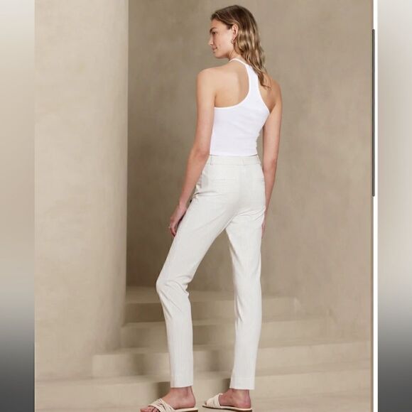 Banana Republic White with thin grey stripes full length high rise Sloan Pants - Picture 5 of 9